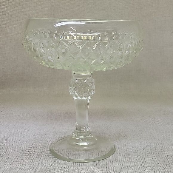 Vintage Indiana Clear Cut Glass Diamond Point Pedestal Candy Dish Bowl - Picture 1 of 5